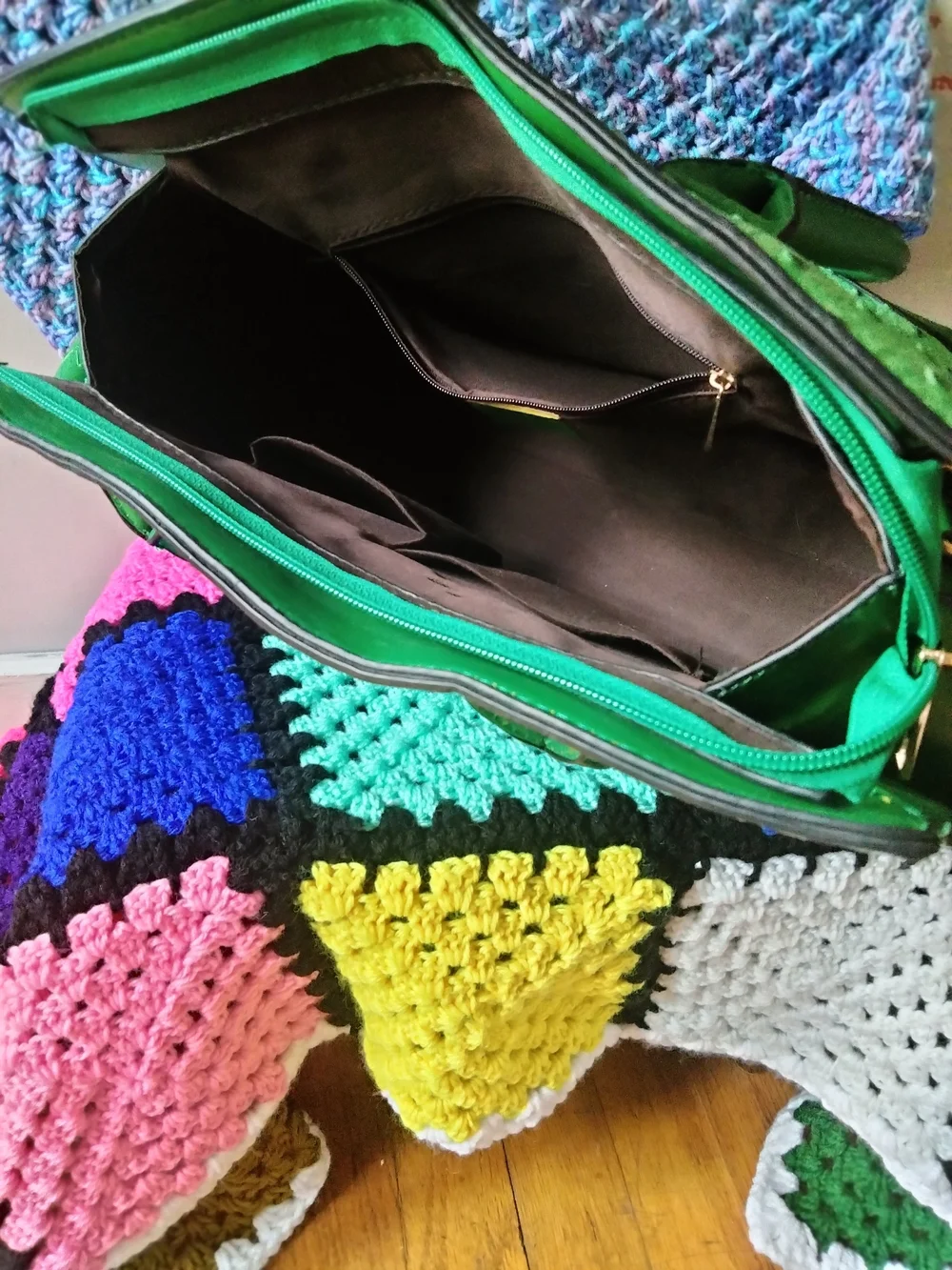 Green Faux-Ostrich Satchel Handbag - Unbranded
